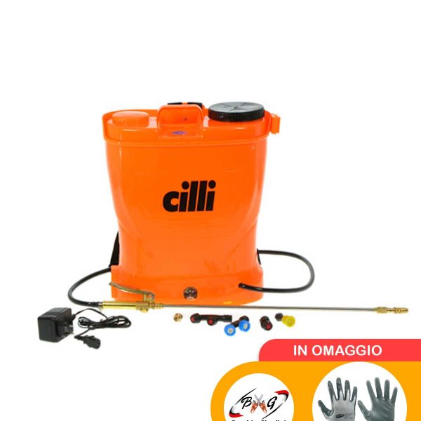 Pompa irroratrice a spalla a batteria Cilli da 16 Lt con lancia in ottone